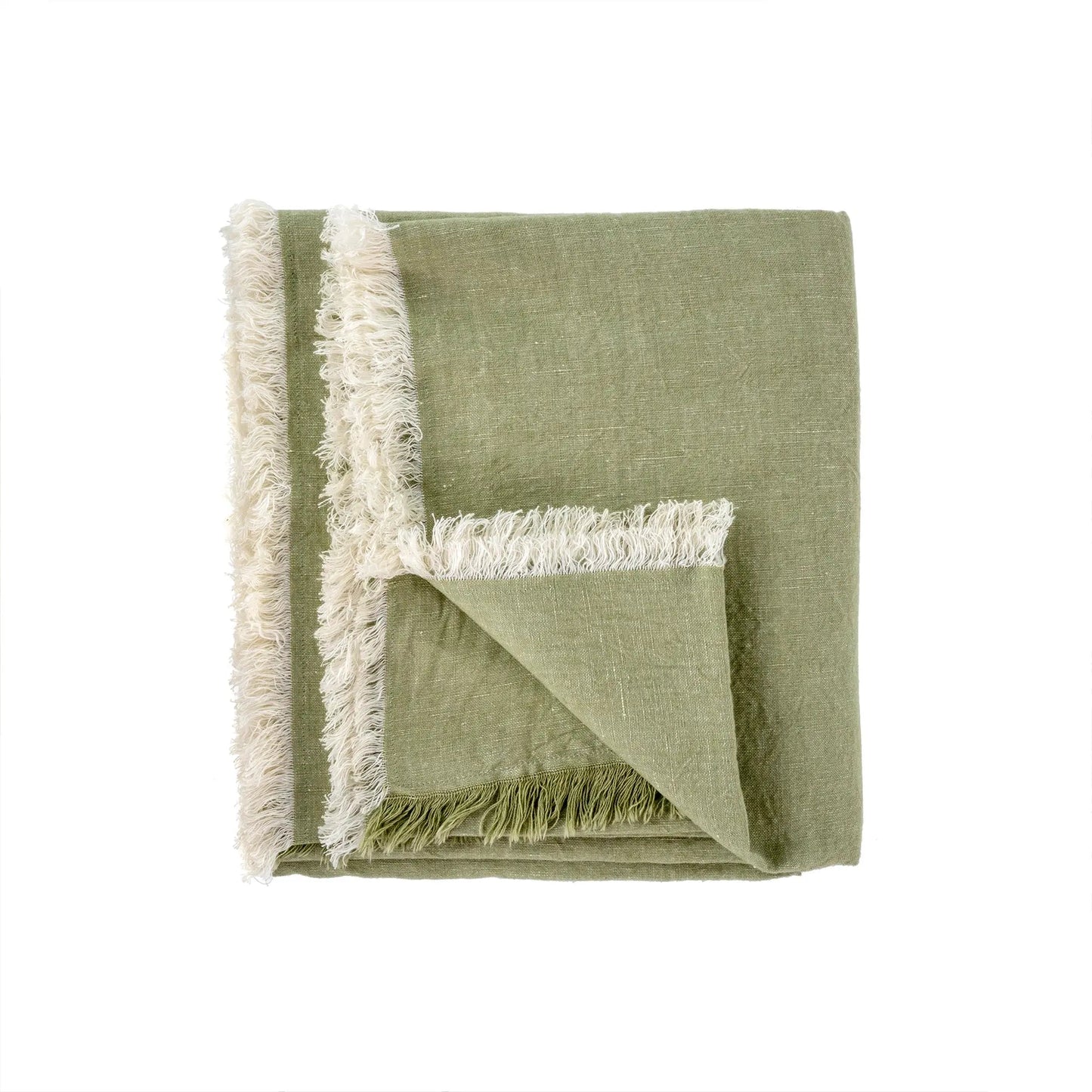 Frayed Edge Linen Tablecloth, Sage Green - Petite Thuet & Co.