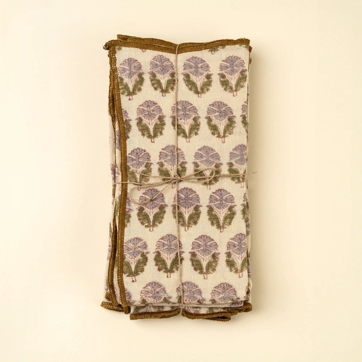 Mauve & Sage Botanical Block Print Napkins – Set of 4 - Petite Thuet & Co.