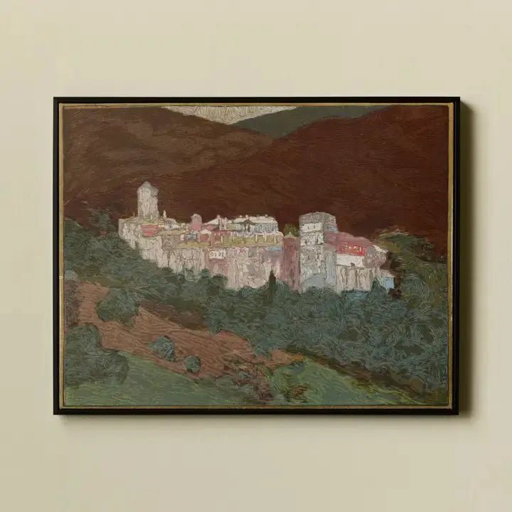 Mountain Village Landscape – Framed Canvas Wall Art - Petite Thuet & Co.