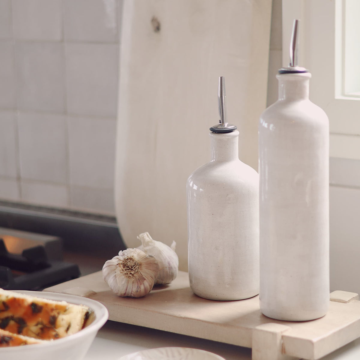 Stoneware Vinegar Cruet, Rustic White