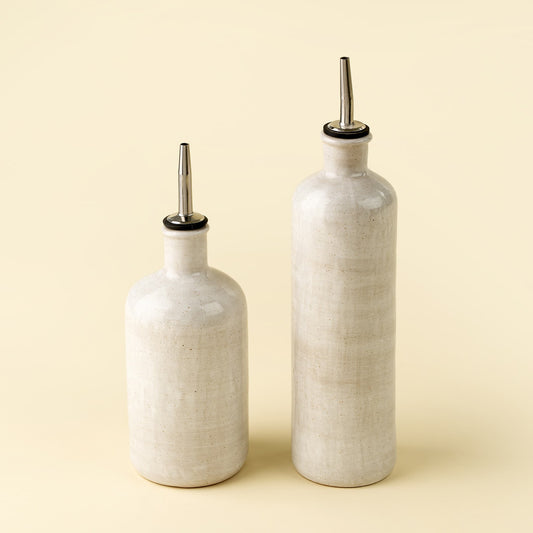 Stoneware Oil Cruet, Rustic White