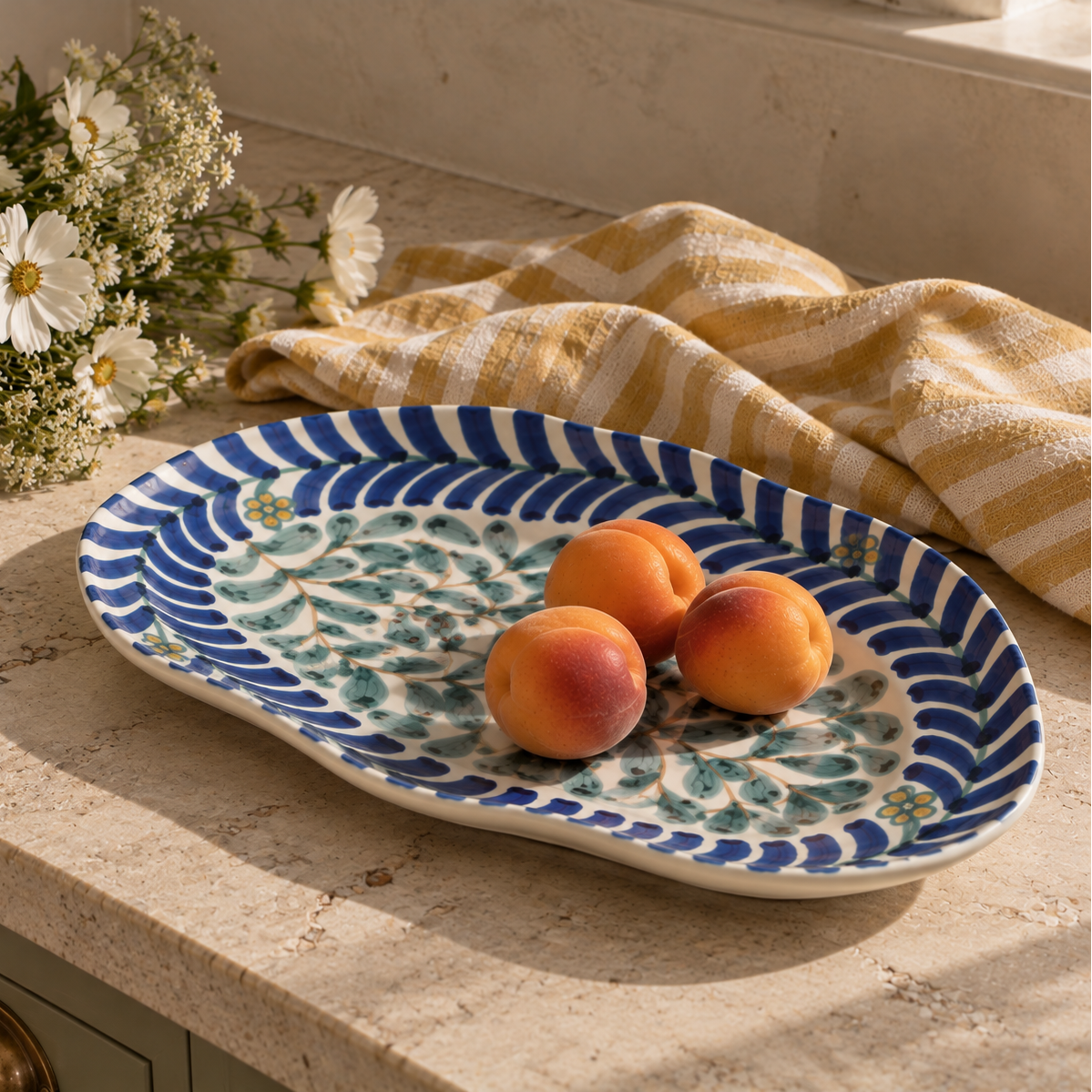Hand-Painted Oval Stoneware Platter