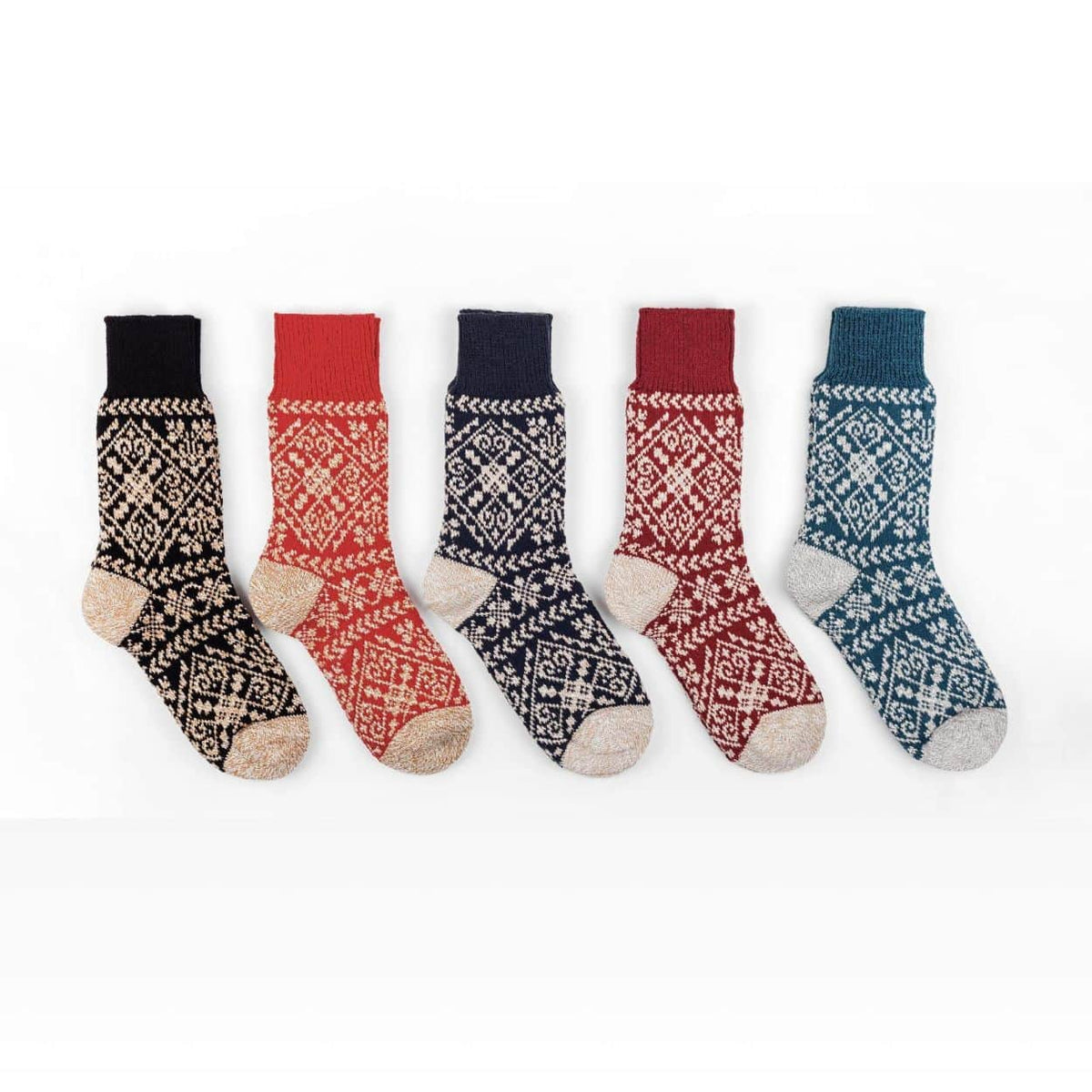 Fair Isle Knit Socks with Merino Wool, Medium