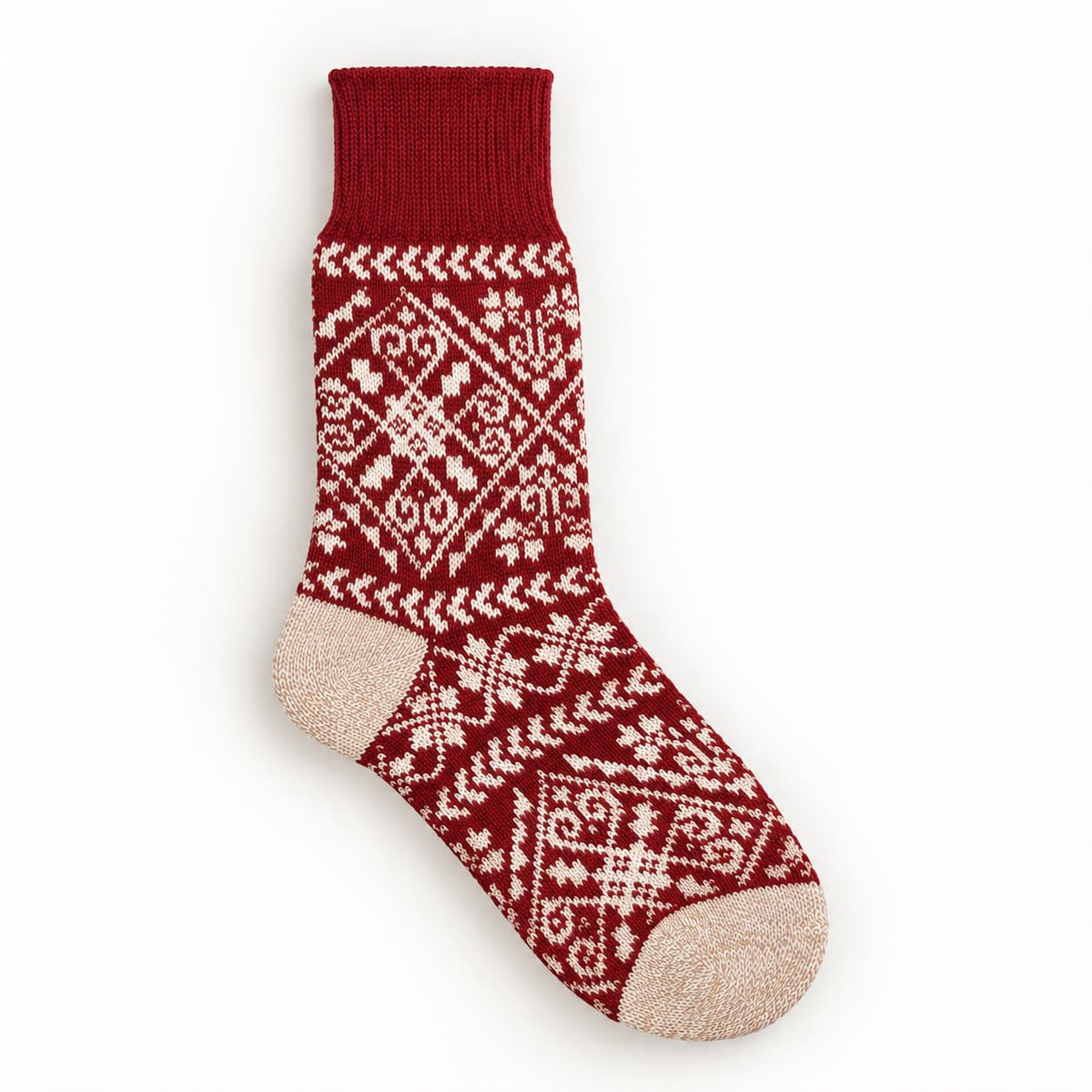 Fair Isle Knit Socks with Merino Wool, Medium