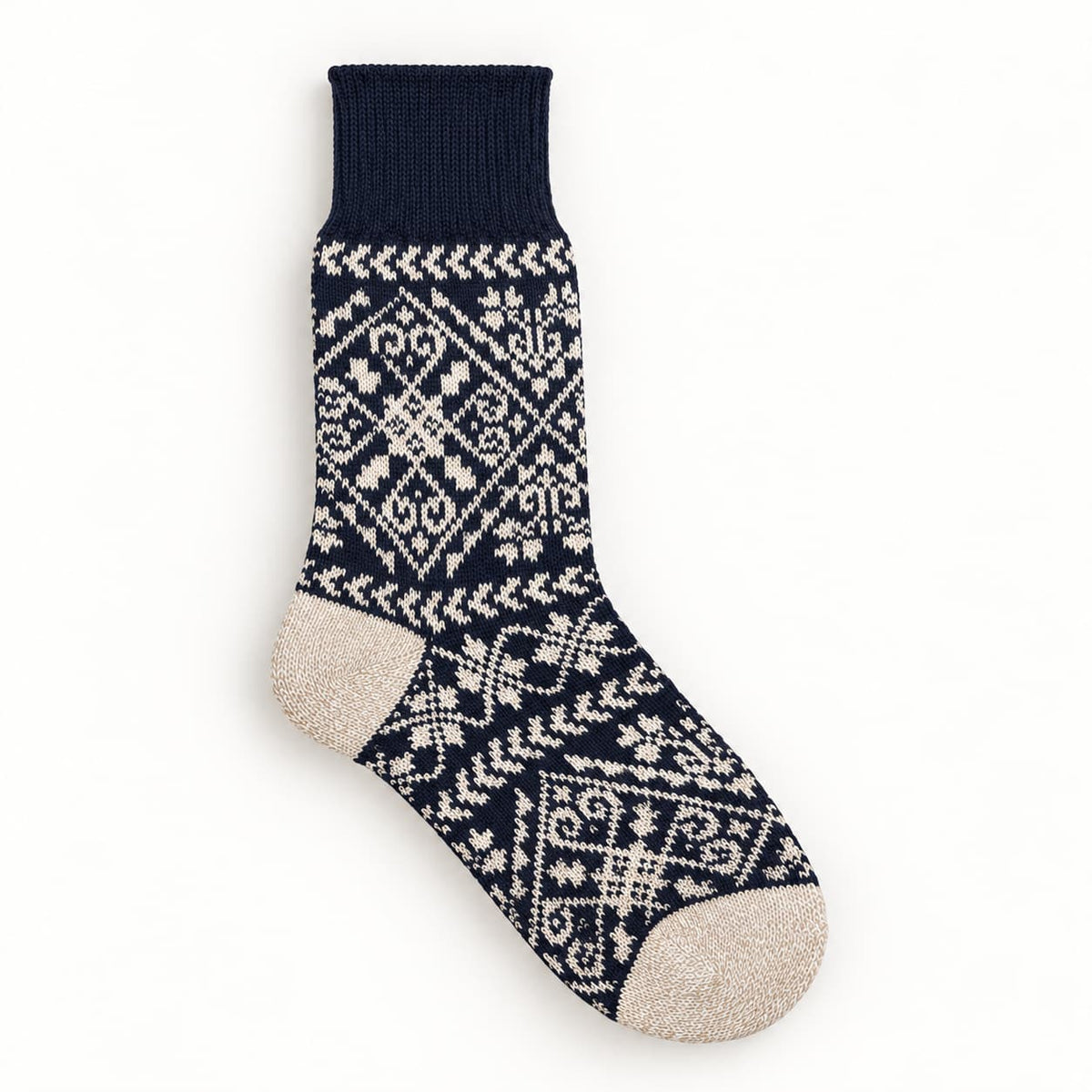 Fair Isle Knit Socks with Merino Wool, Medium