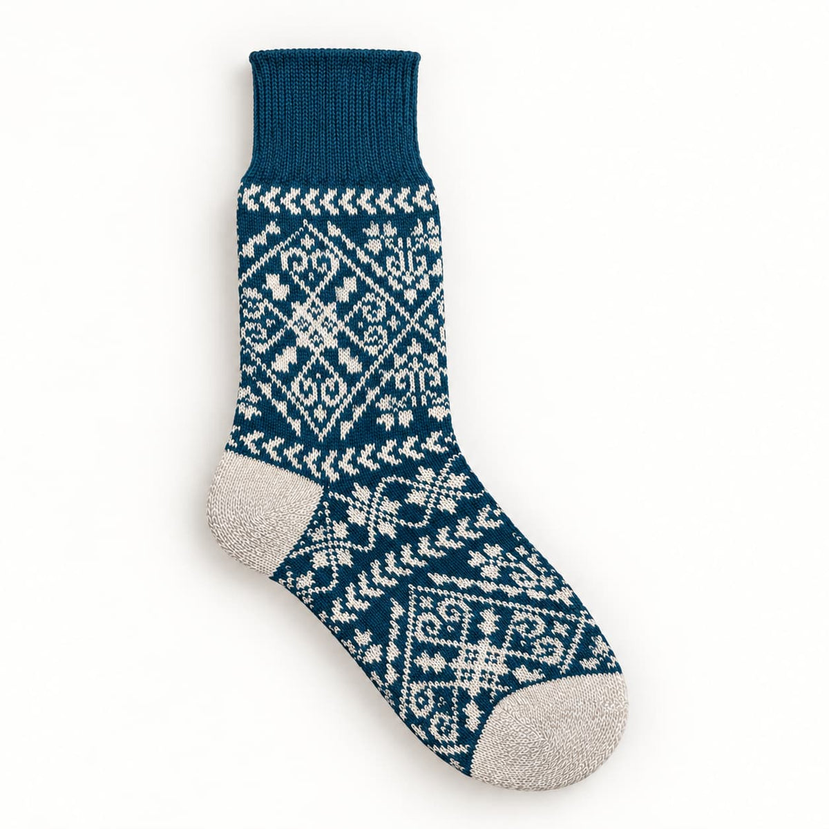 Fair Isle Knit Socks with Merino Wool, Medium