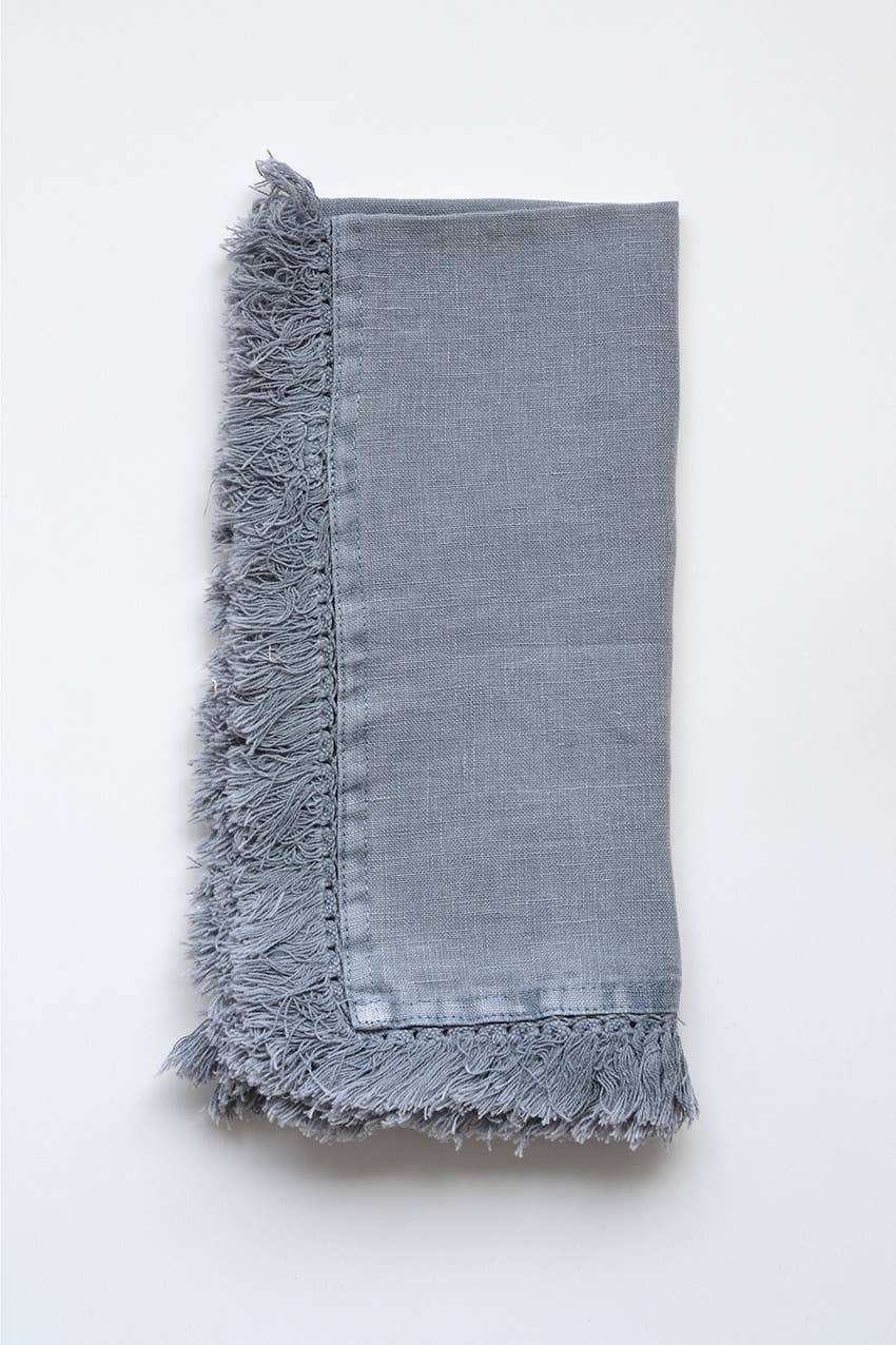 Artisan Linen Fringe Napkin Set, Ocean Grey - Petite Thuet & Co.