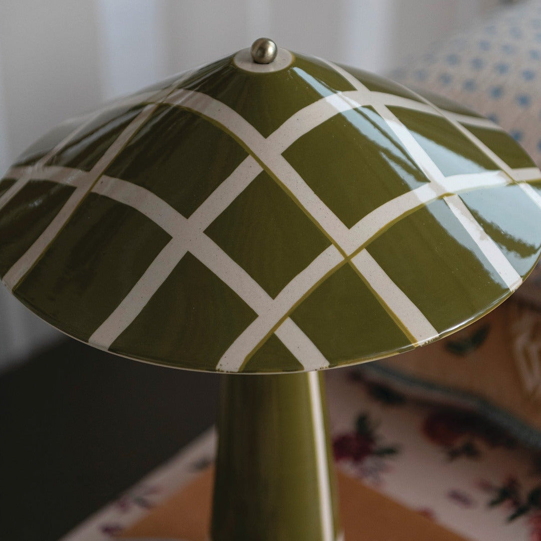 Avocado Green Plaid Ceramic Table Lamp