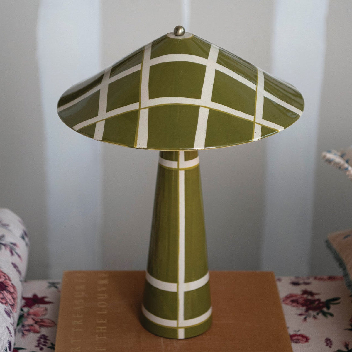 Avocado Green Plaid Ceramic Table Lamp