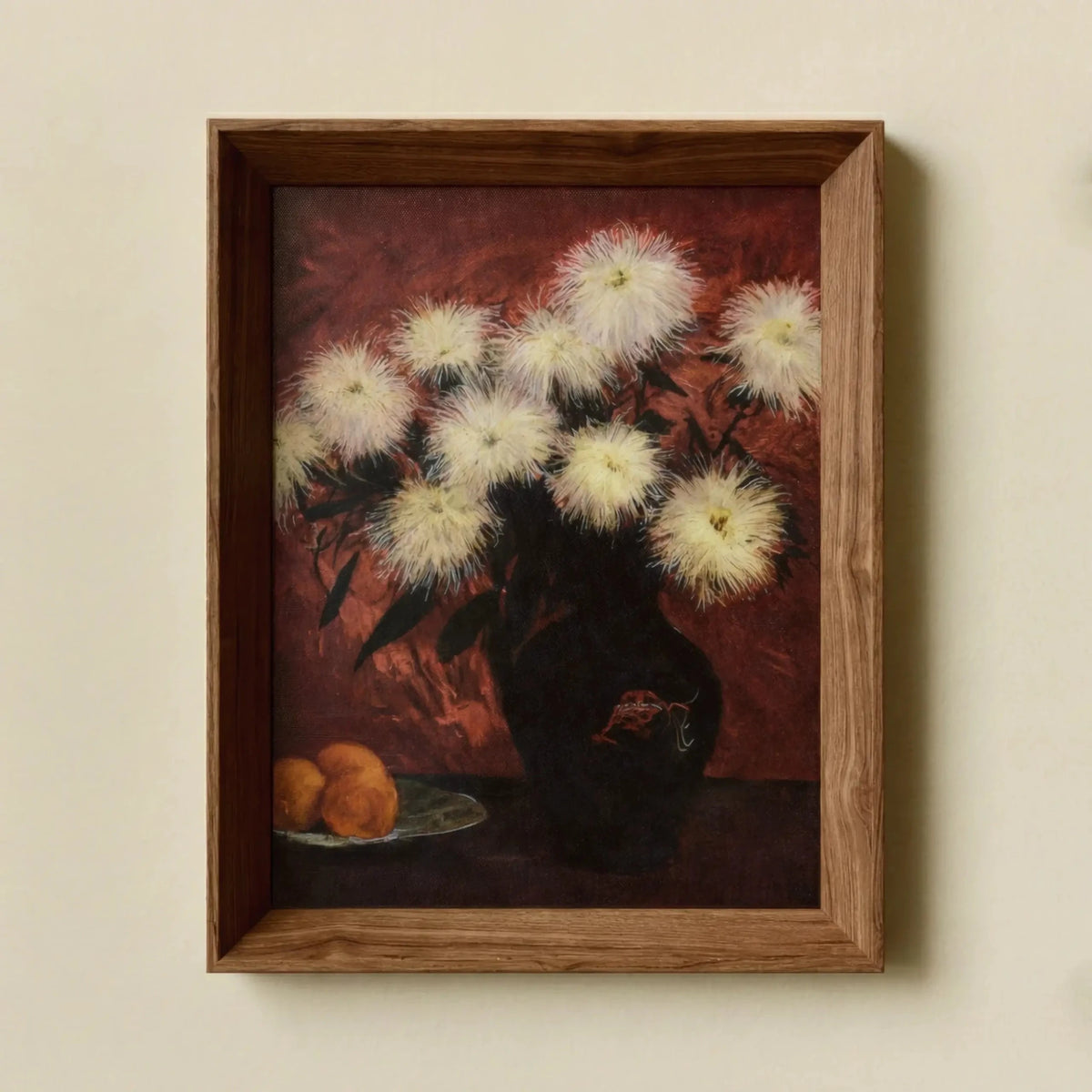 Blonde Chrysanthemums in a Black Vase – Framed Canvas Print - Petite Thuet & Co.