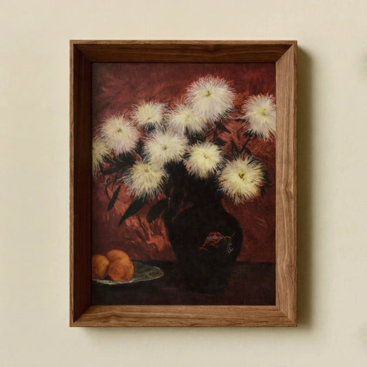 Blonde Chrysanthemums in a Black Vase – Framed Canvas Print - Petite Thuet & Co.