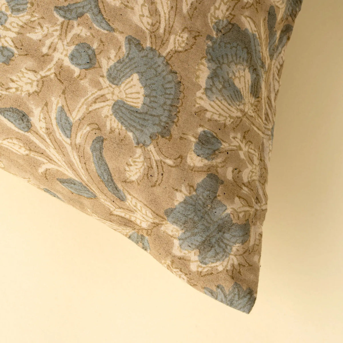 Blue & Sand Botanical Block Print Pillow - Petite Thuet & Co.