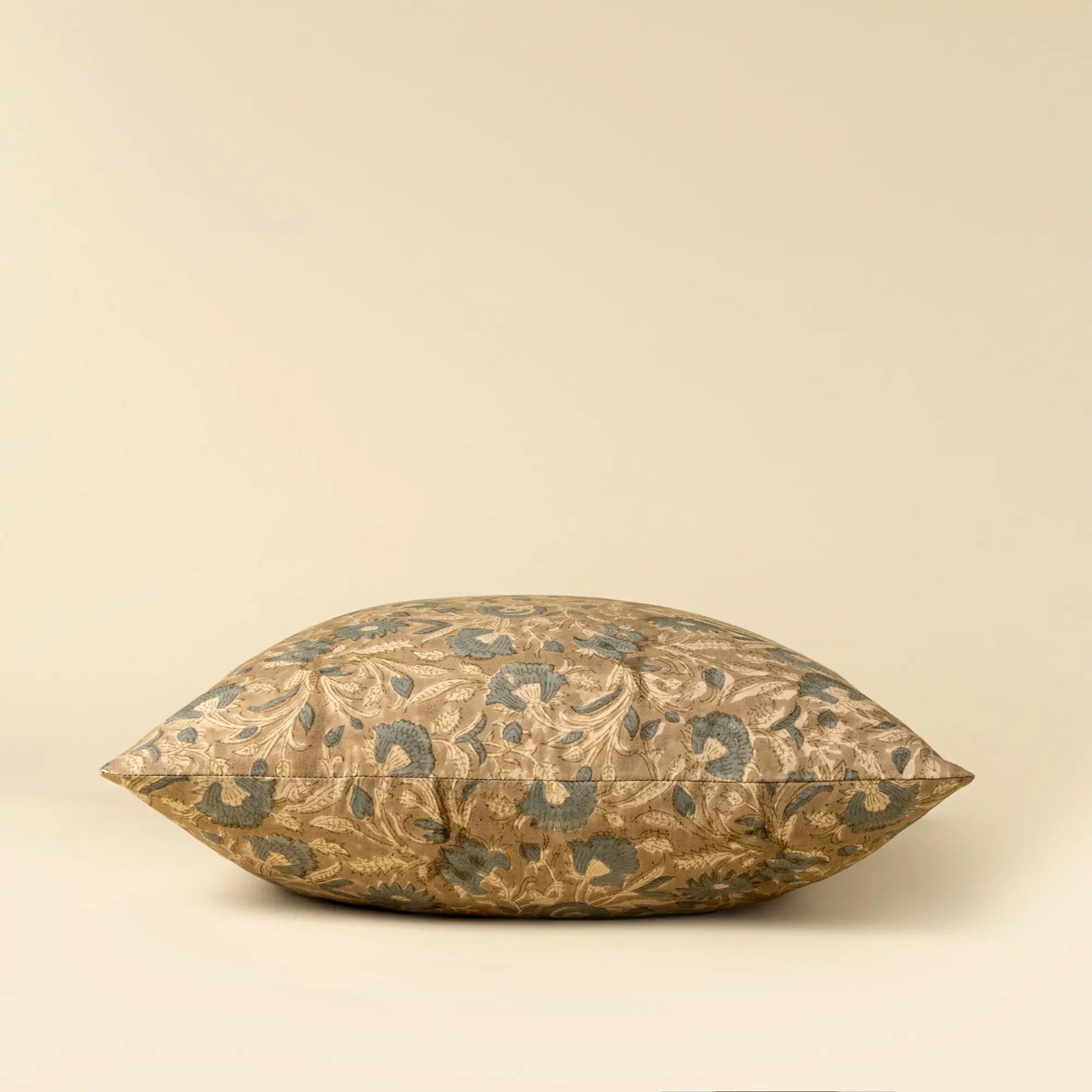 Blue & Sand Botanical Block Print Pillow - Petite Thuet & Co.