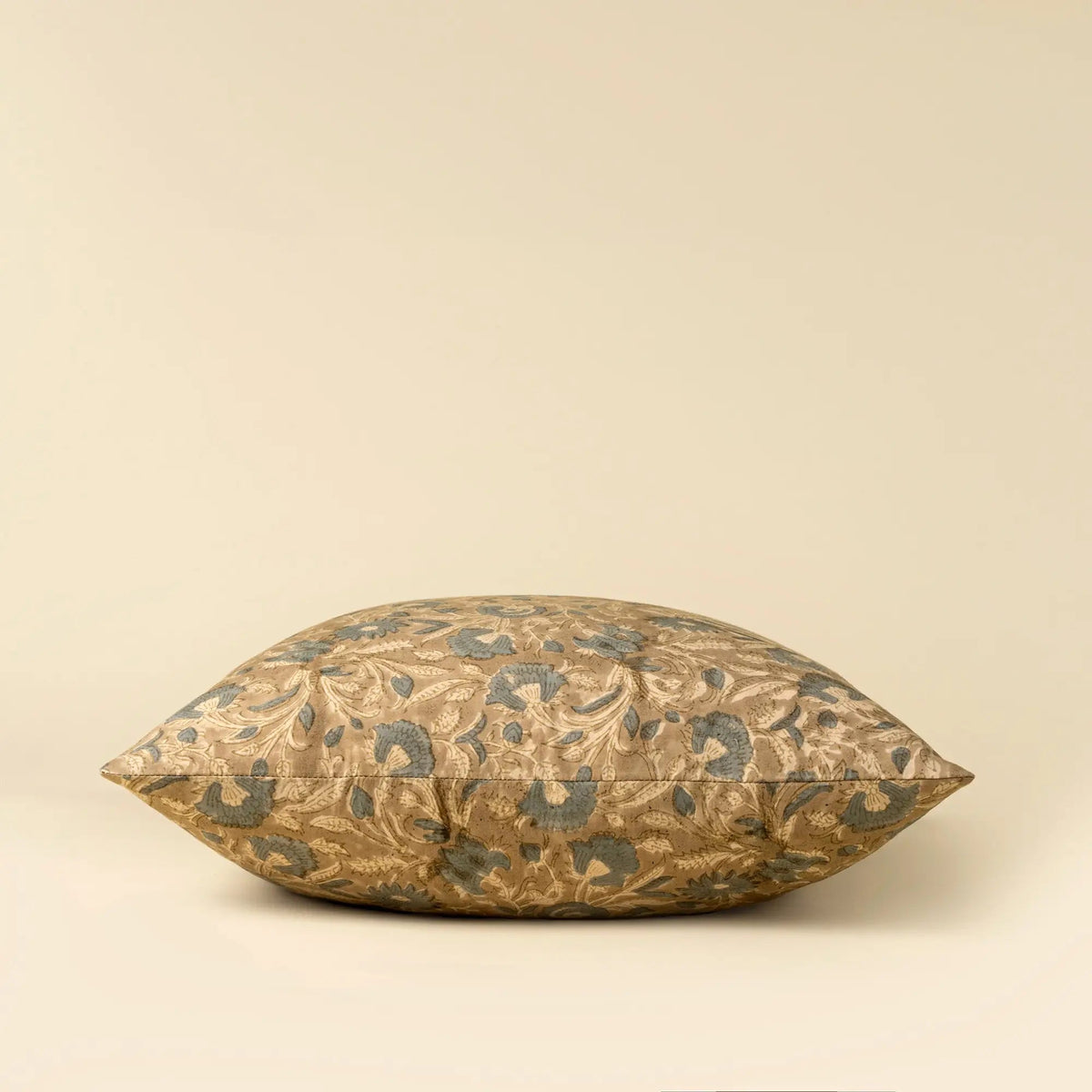Blue & Sand Botanical Block Print Pillow - Petite Thuet & Co.