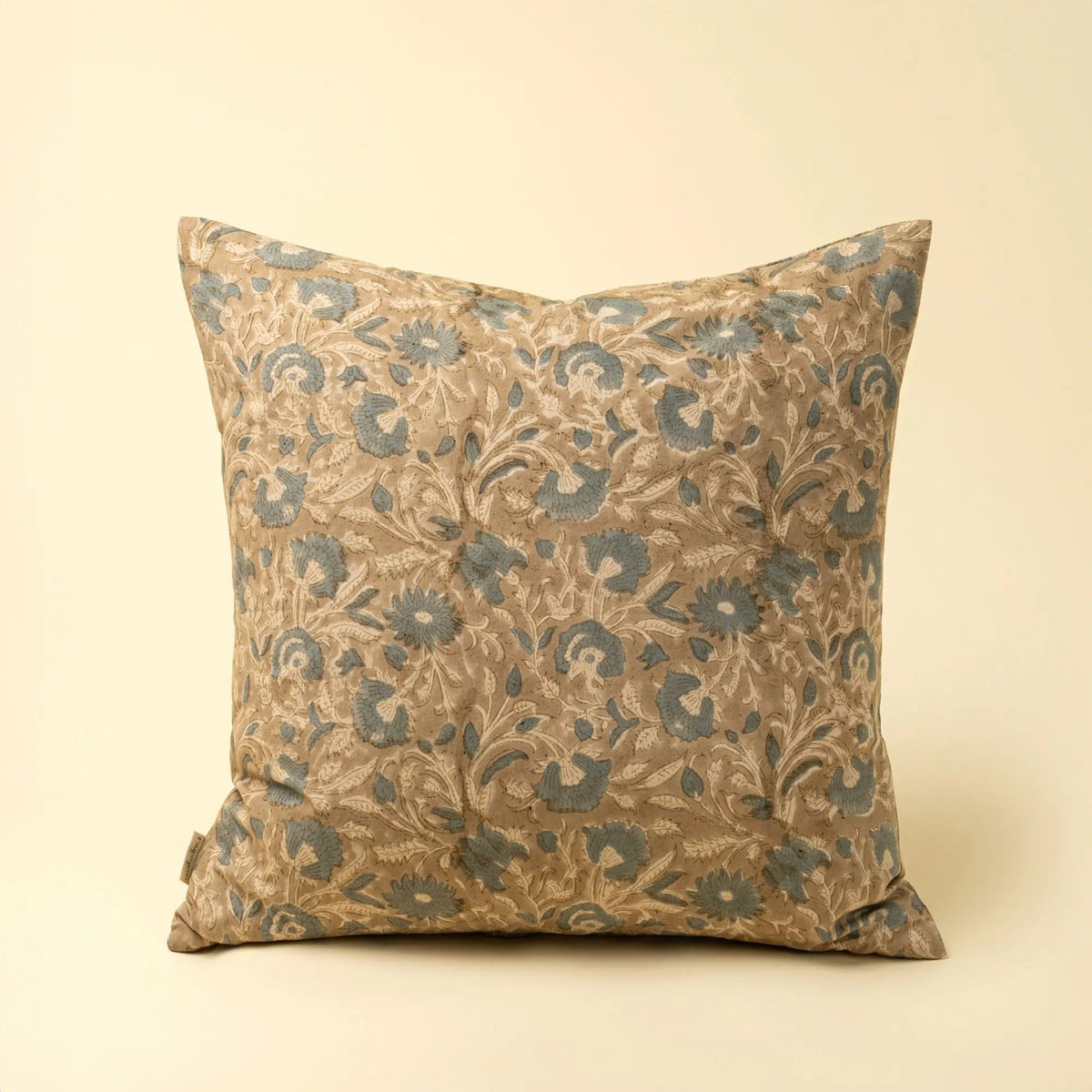 Blue & Sand Botanical Block Print Pillow - Petite Thuet & Co.