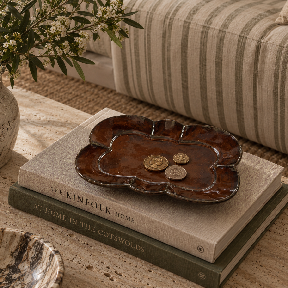 Brown Scalloped Stoneware Plate