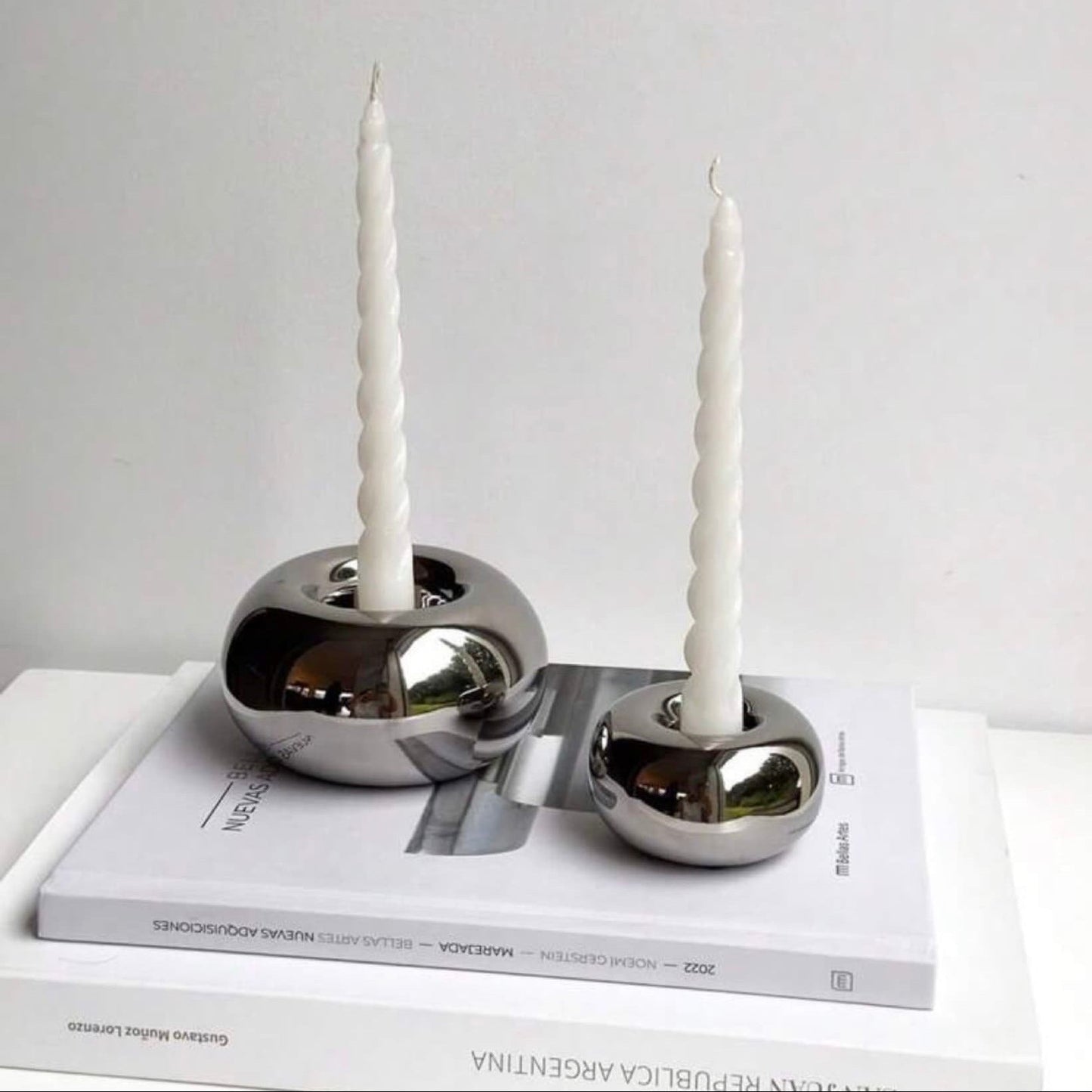 Chrome Orb Taper Candle Holder - Petite Thuet & Co.