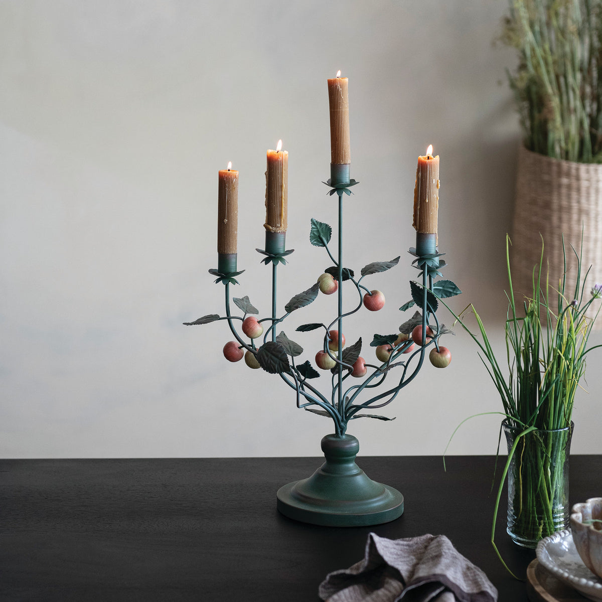 Hand-Painted Crabapple Candelabra