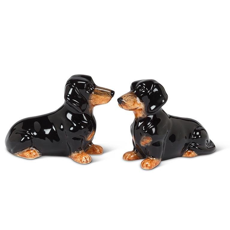 Black and tan dachshund ceramic Salt & Pepper Shakers.