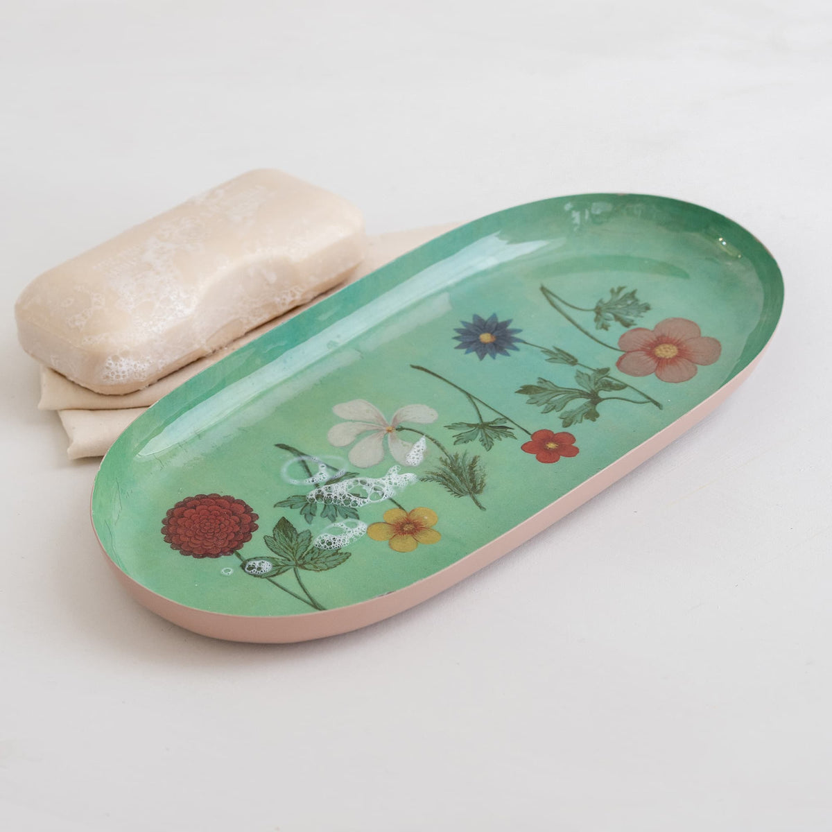 Oval Enamel Tray, Vintage Florals
