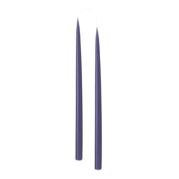 Two slim, tapered navy blue candle sticks, shown vertically against a plain white background.