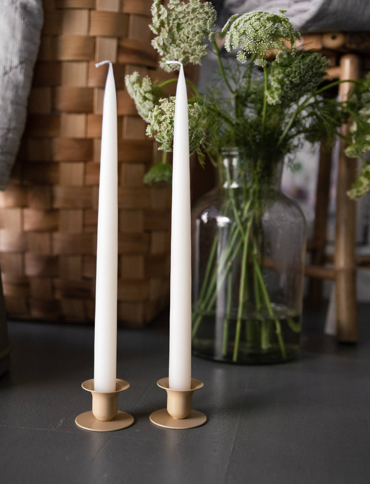 European Taper Candle Pair 14", Off White - Petite Thuet & Co.