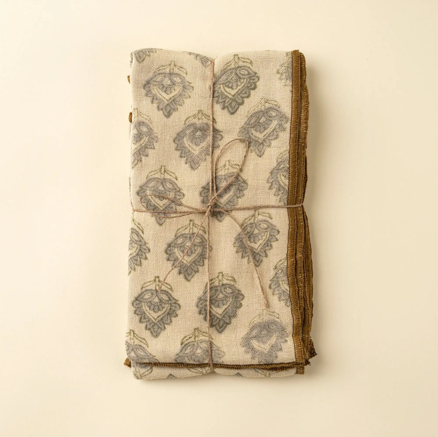 Grey Lotus Flower Block Print Tea Towels – Set of 2 - Petite Thuet & Co.
