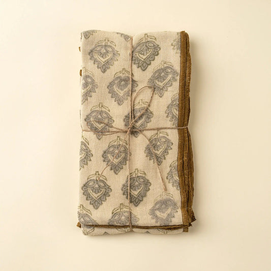 Grey Lotus Flower Block Print Tea Towels – Set of 2 - Petite Thuet & Co.