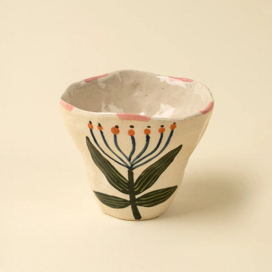 Lotus Flower Hand-Painted Pottery Cup