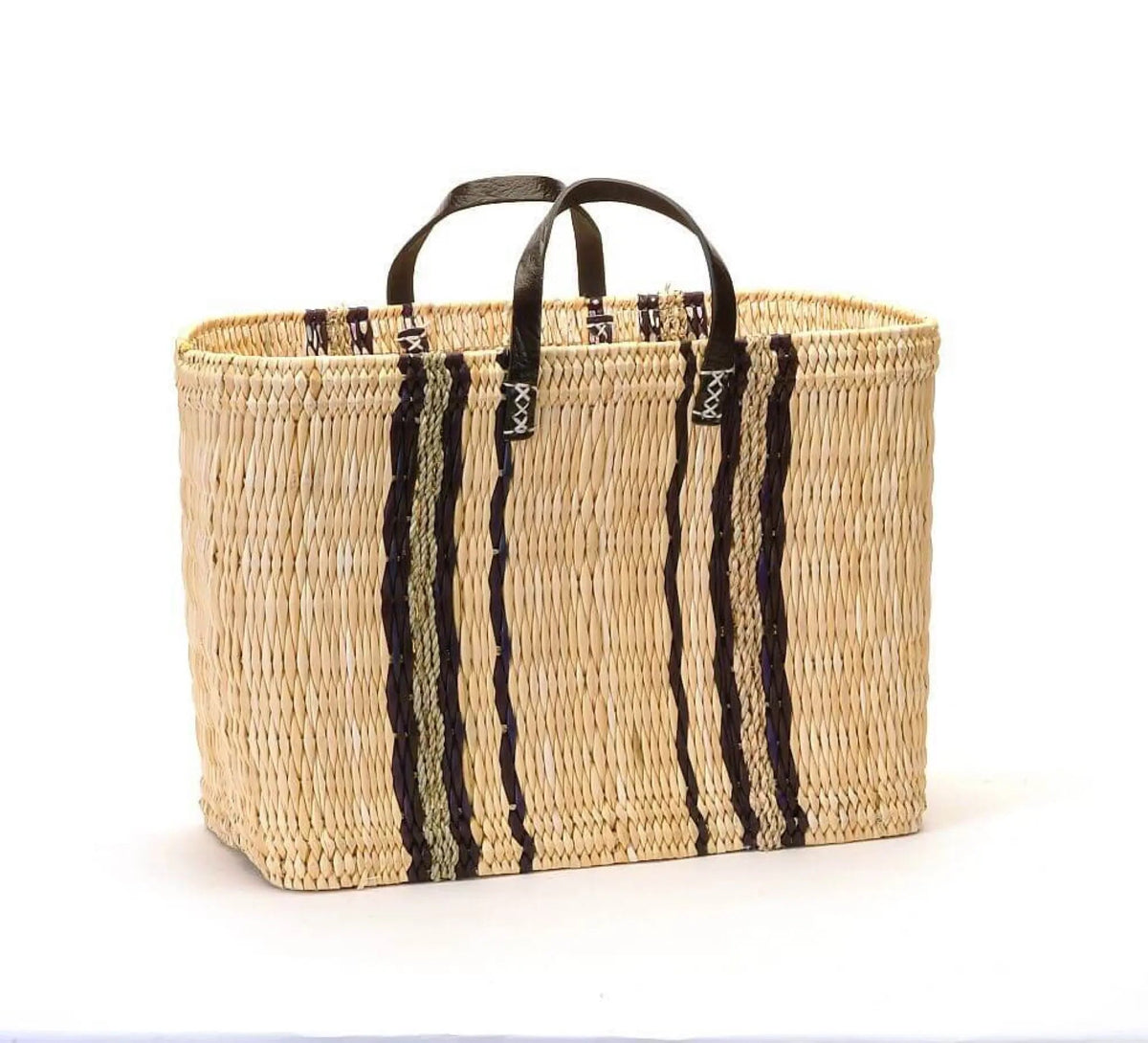 Indigo Stripe Woven Palm Market Bag - Petite Thuet & Co.