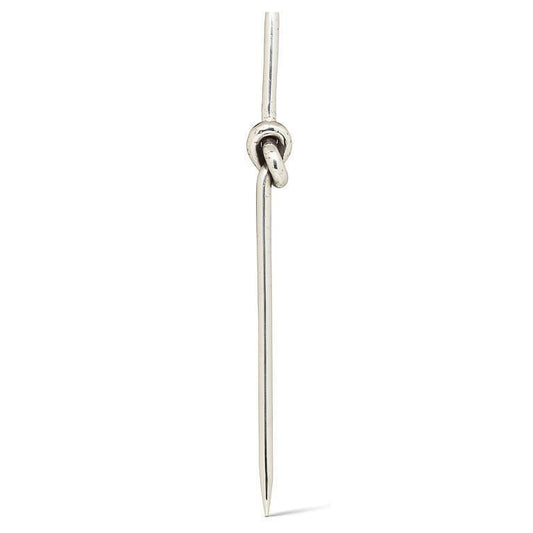 Chrome knot cocktail picks on a white background.