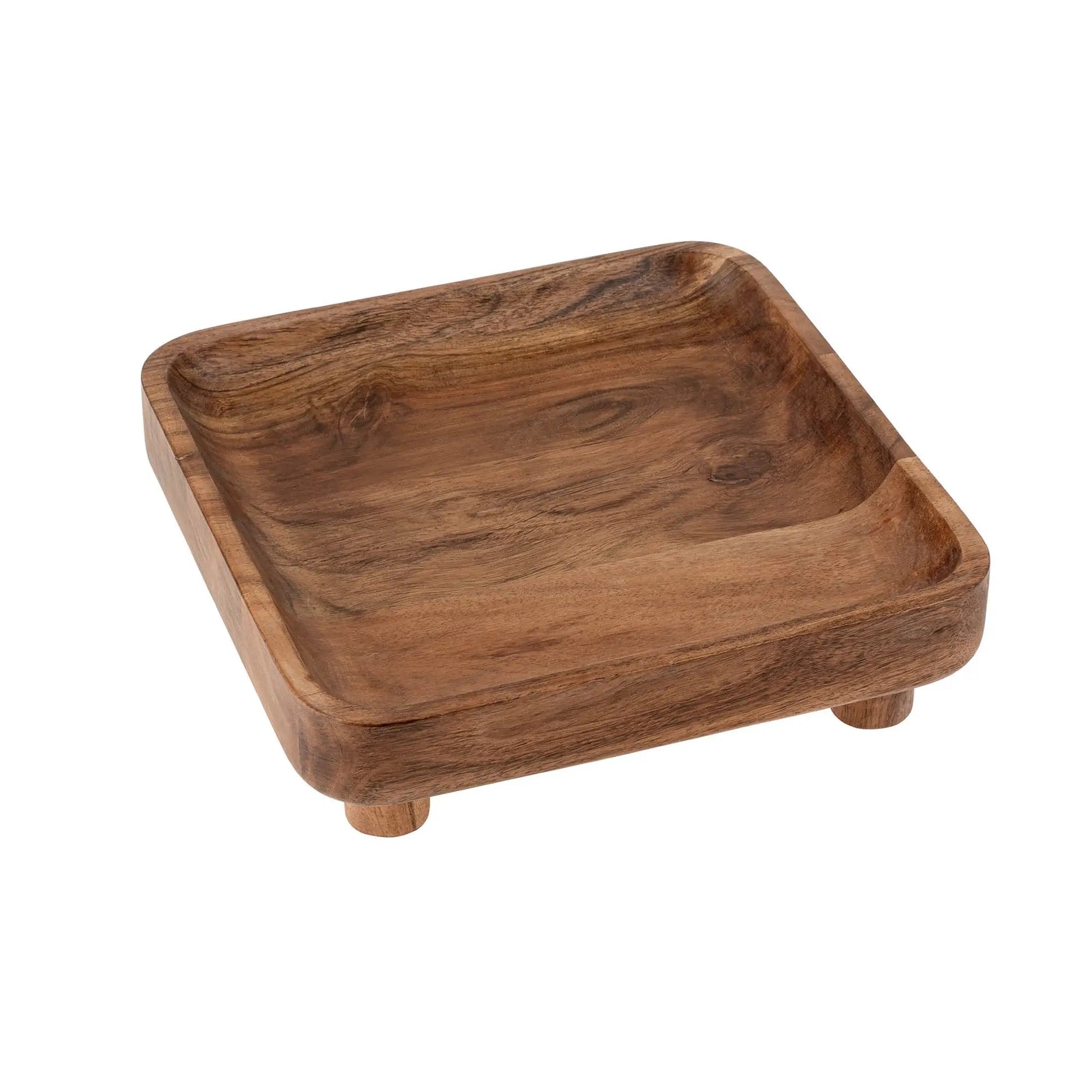 Large Acacia Wood Footed Tray - Petite Thuet & Co.