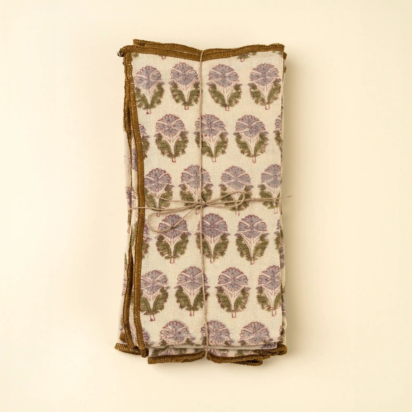 Mauve & Sage Botanical Block Print Napkins – Set of 4 - Petite Thuet & Co.