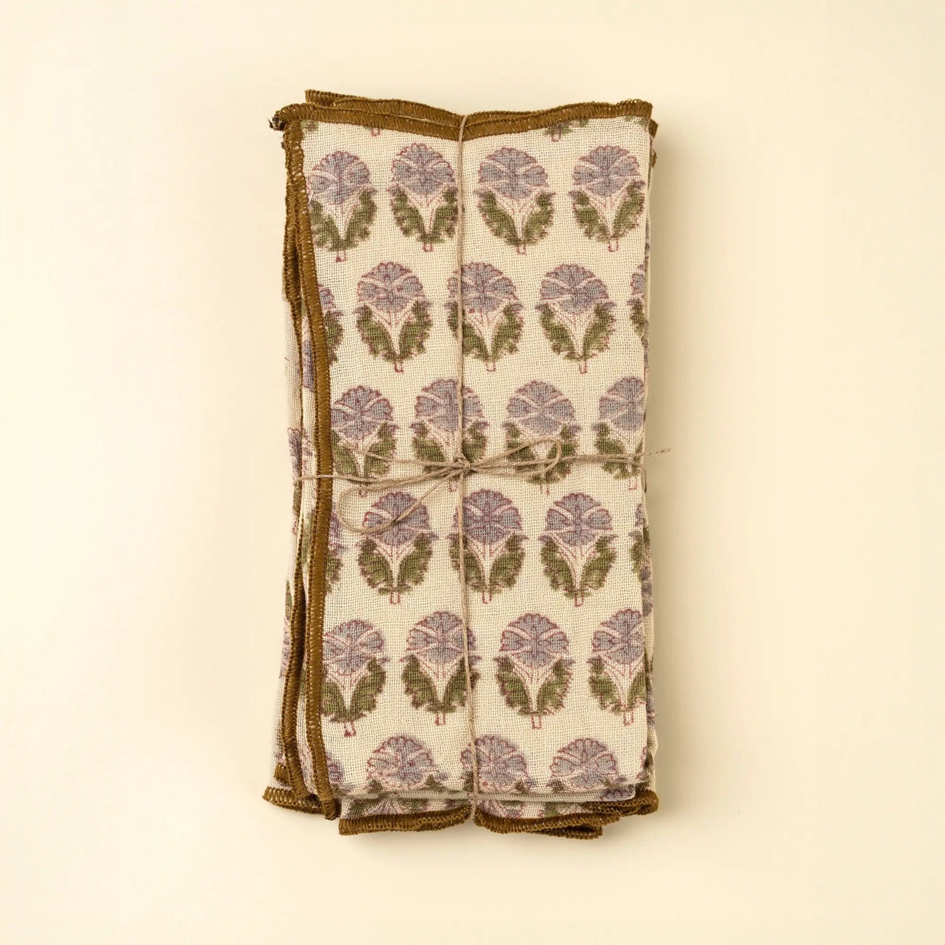 Mauve & Sage Botanical Block Print Napkins – Set of 4 - Petite Thuet & Co.