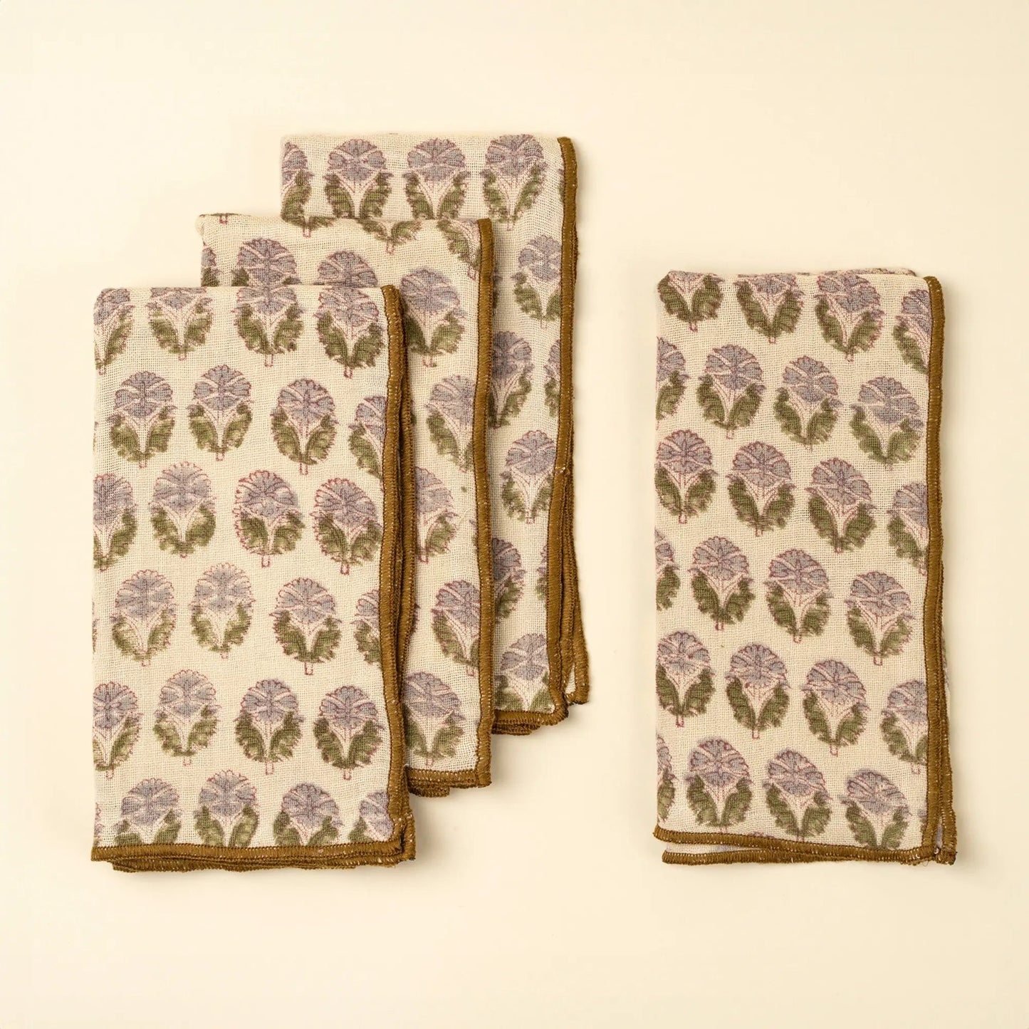 Mauve & Sage Botanical Block Print Napkins – Set of 4 - Petite Thuet & Co.