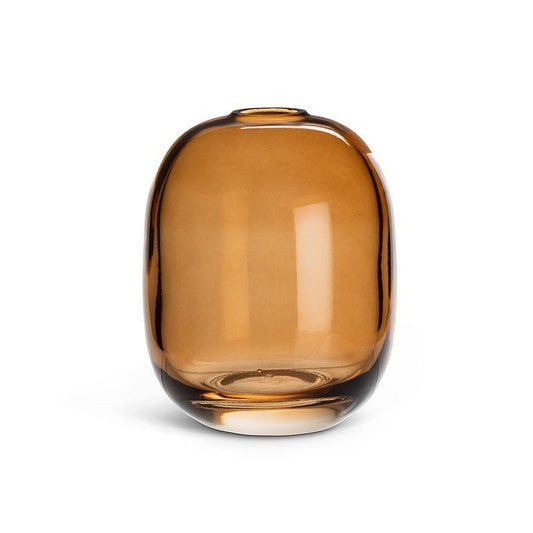 Amber glass vase on a white background.