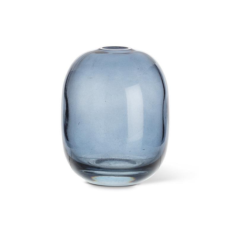 Blue glass vase on a white background.