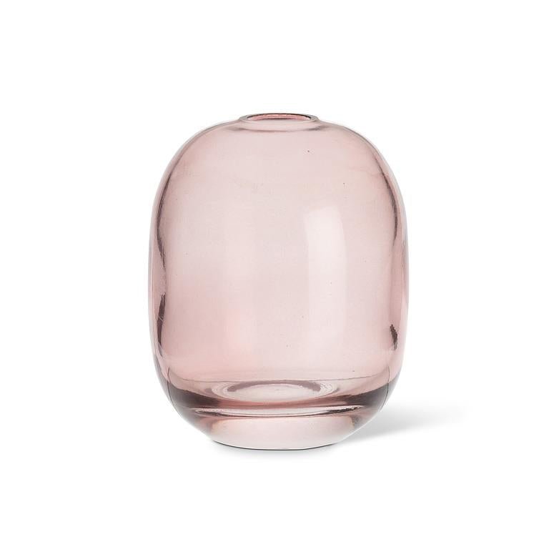 Pink glass vase on a white background.