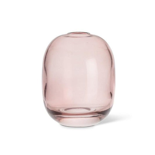 Pink glass vase on a white background.