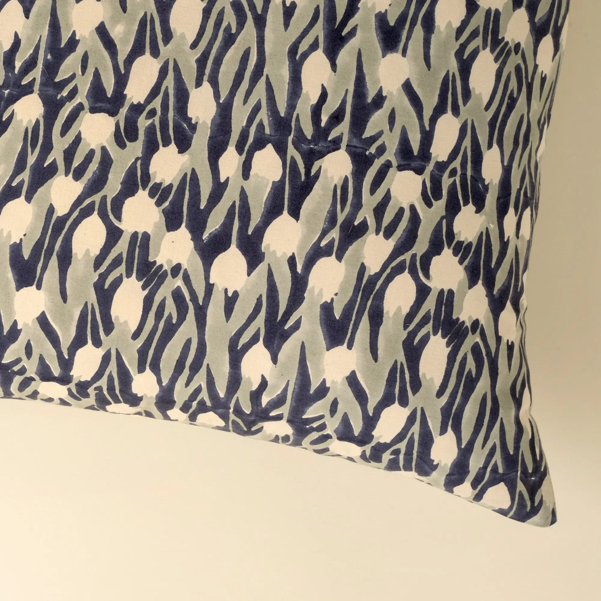 Midnight Blue Botanical Block Print Pillow - Petite Thuet & Co.