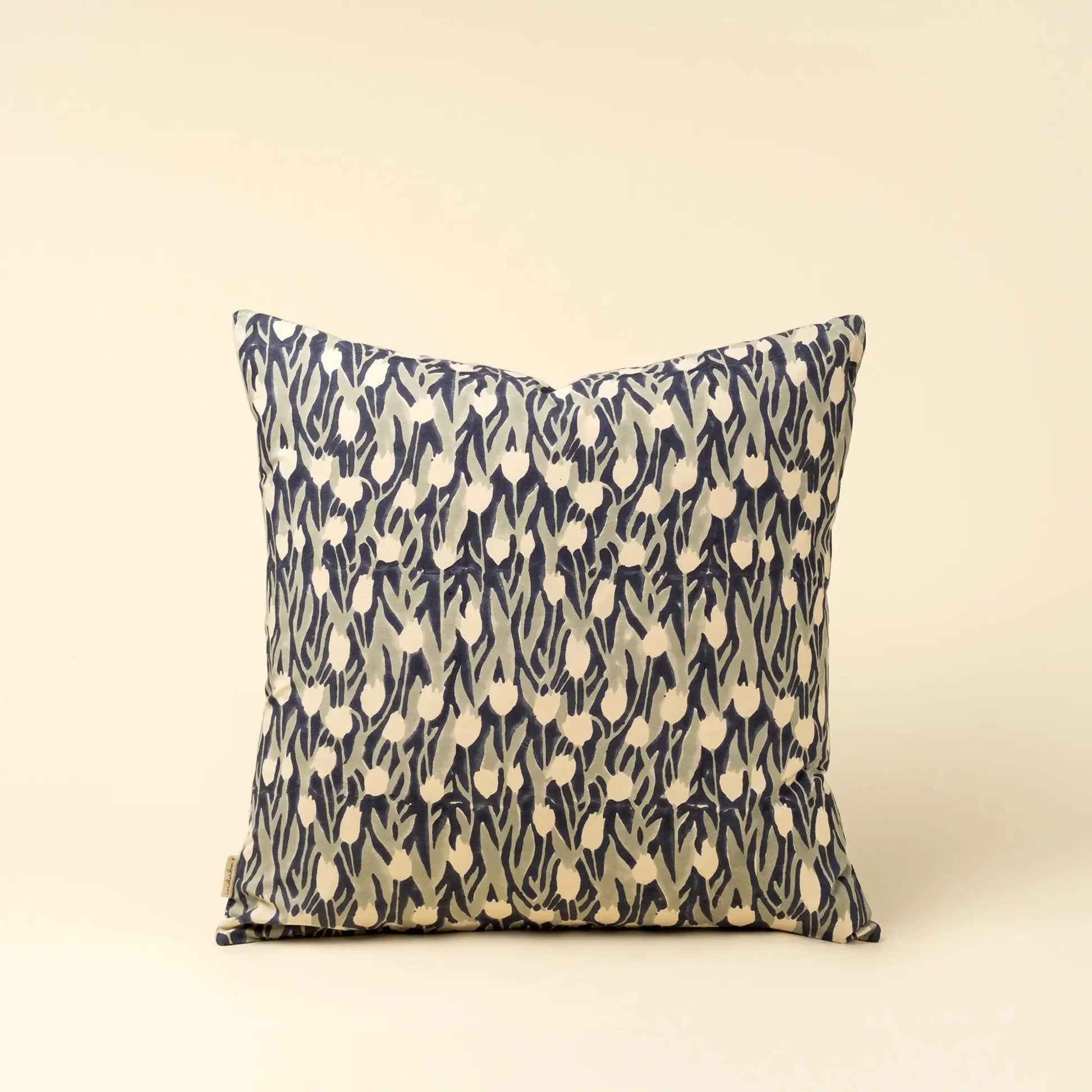 Midnight Blue Botanical Block Print Pillow - Petite Thuet & Co.