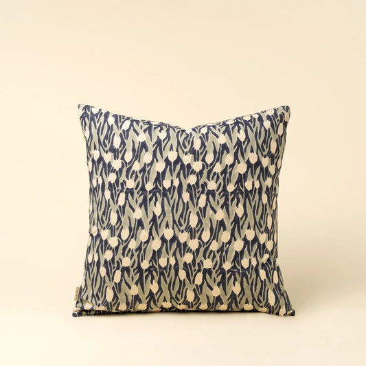 Midnight Blue Botanical Block Print Pillow - Petite Thuet & Co.