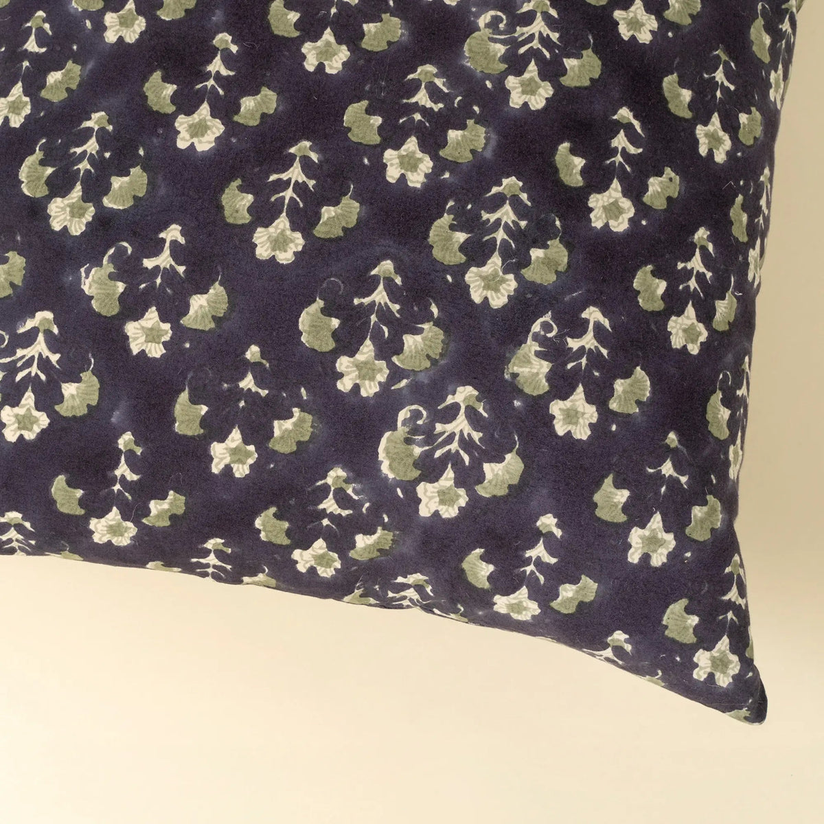 Midnight Blue Floral Block Print Pillow - Petite Thuet & Co.