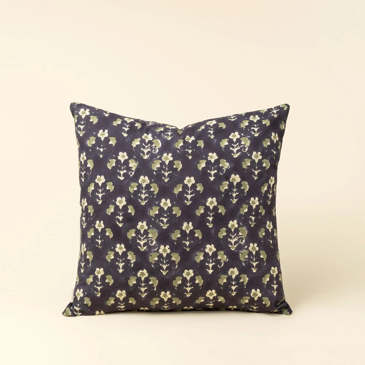 Midnight Blue Floral Block Print Pillow - Petite Thuet & Co.