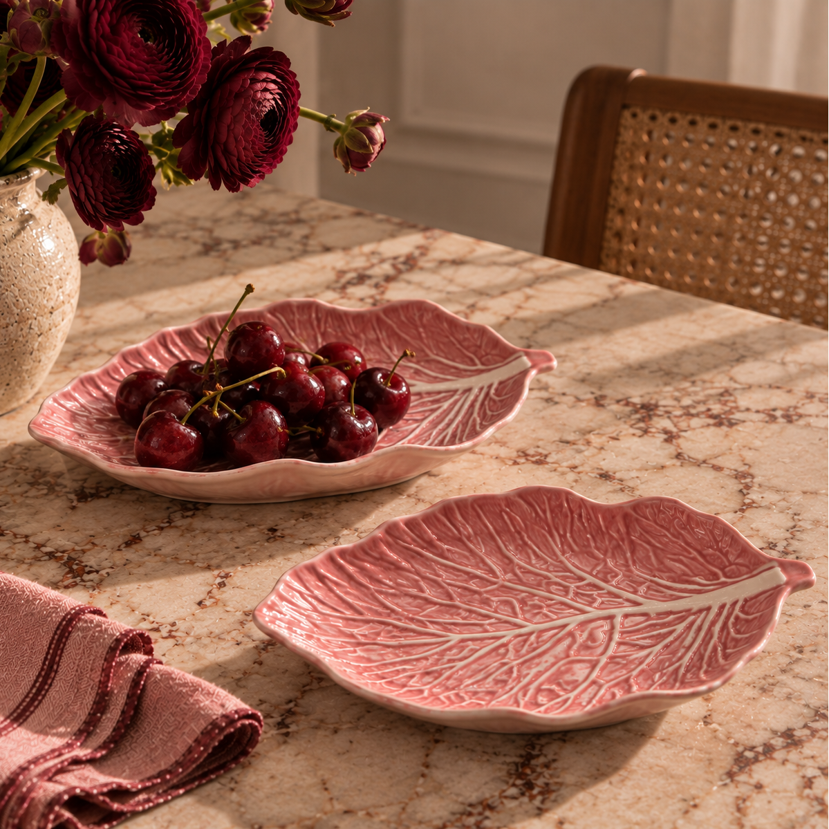 Pink Cabbage Leaf Stoneware Platter