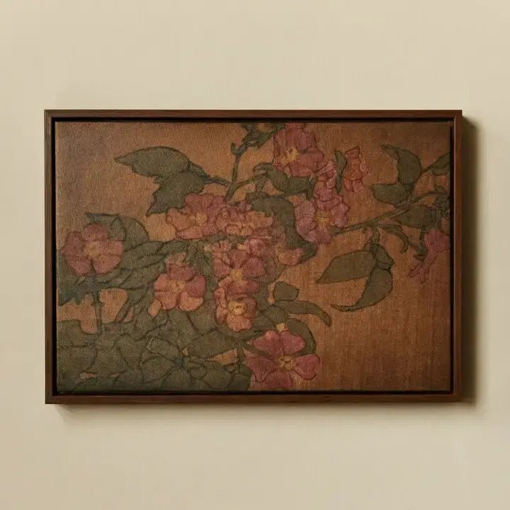 Pink Roses on Terracotta – Framed Canvas Print - Petite Thuet & Co.