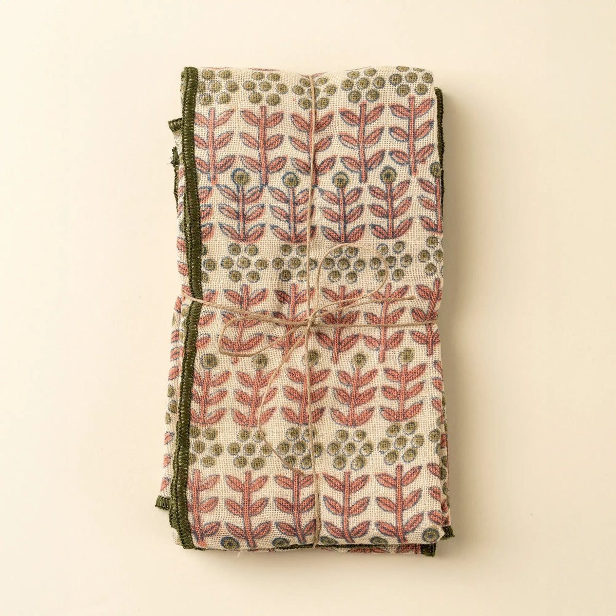 Pink & Sage Botanical Block Print Tea Towels – Set of 2 - Petite Thuet & Co.