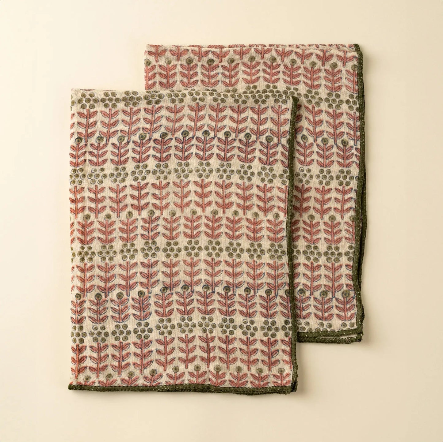 Pink & Sage Botanical Block Print Tea Towels – Set of 2 - Petite Thuet & Co.