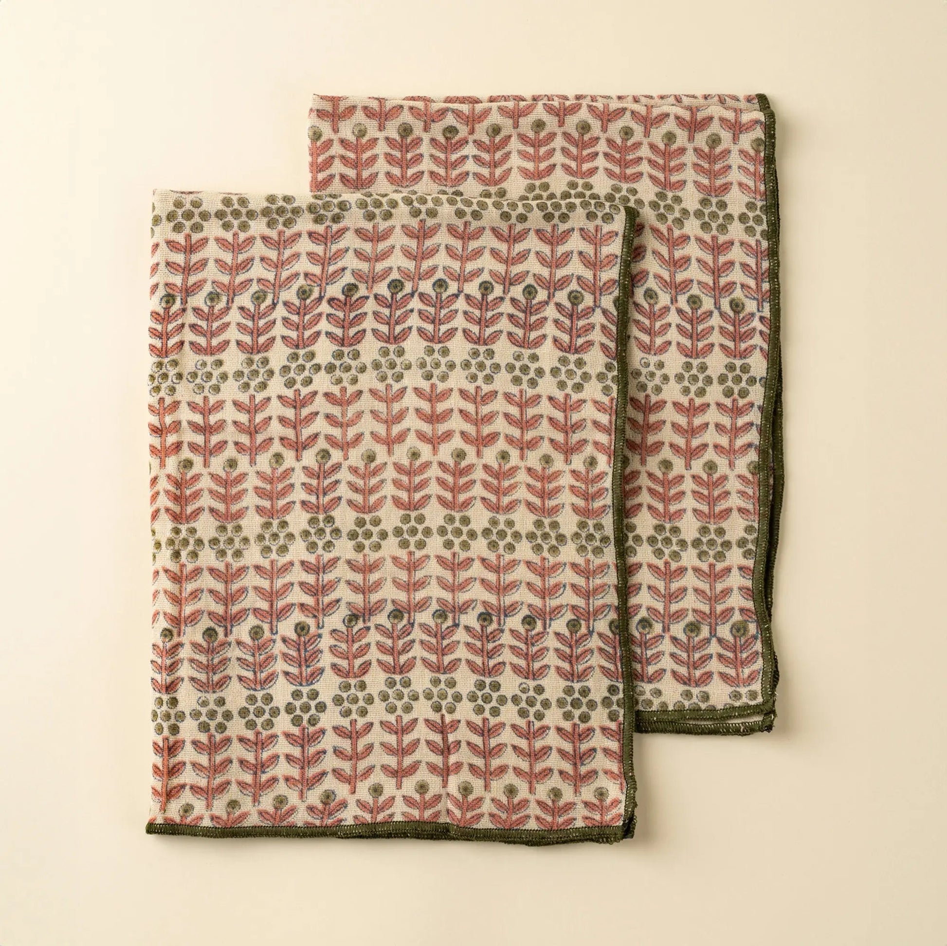 Pink & Sage Botanical Block Print Tea Towels – Set of 2 - Petite Thuet & Co.