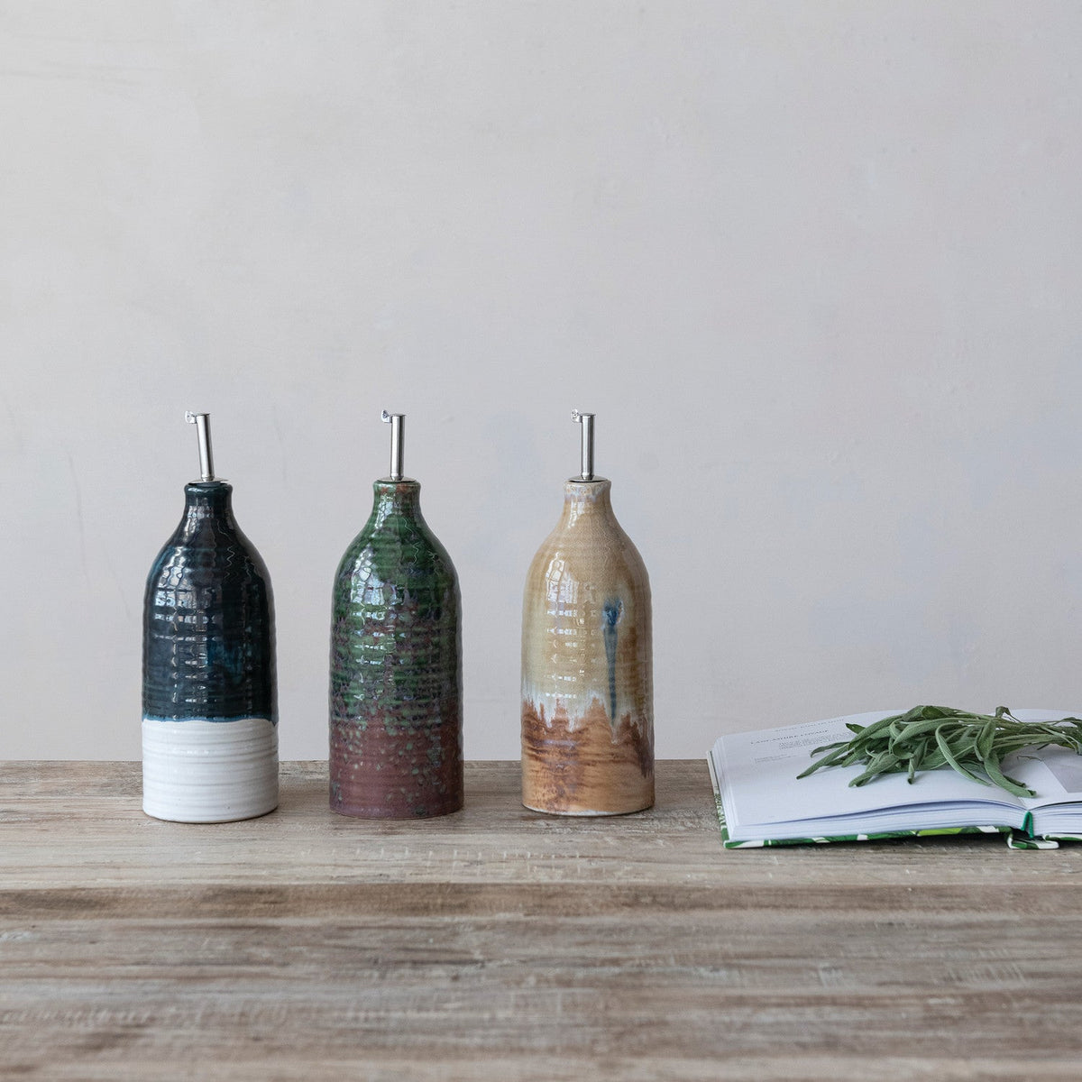 Stoneware Oil Dispenser, Tan - Petite Thuet & Co.